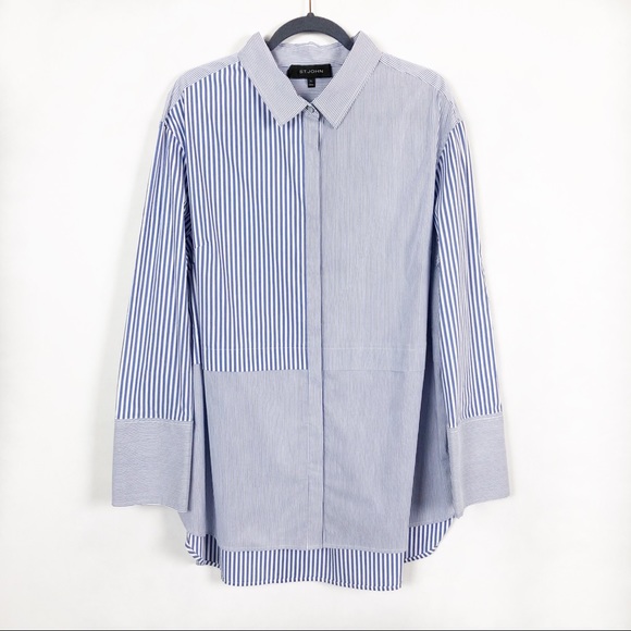 St. John • Pinstripe Overlay Button Up Shirt XL - Picture 2 of 8